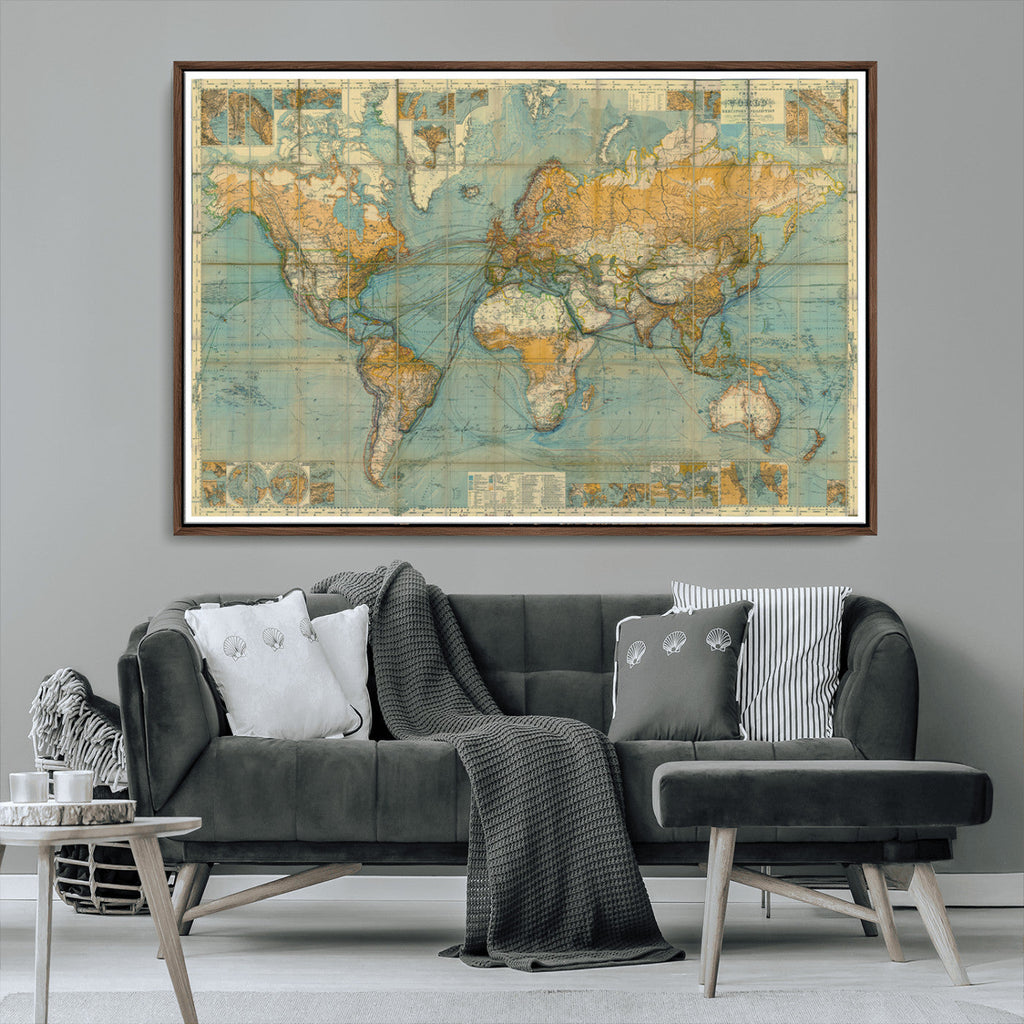 Push Pin World Map Canvas Print | Travel Tracker Wall Art for Couples
