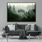 Misty Forest Wall Art | Tranquil Green Woodland Canvas Print