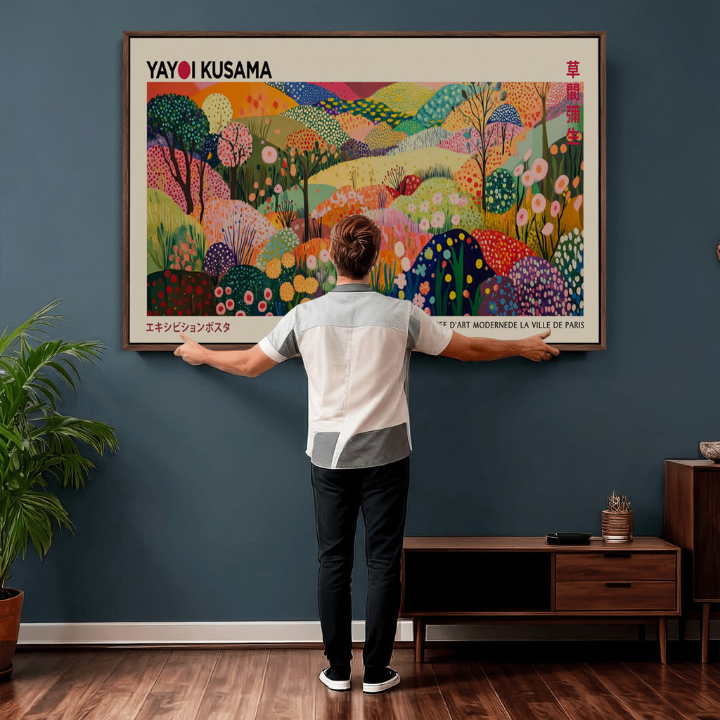 Framed Yayoi Kusama 1986 Wall Art Print | Japanese Wabi Sabi Vibrant Abstract Landscape Canvas