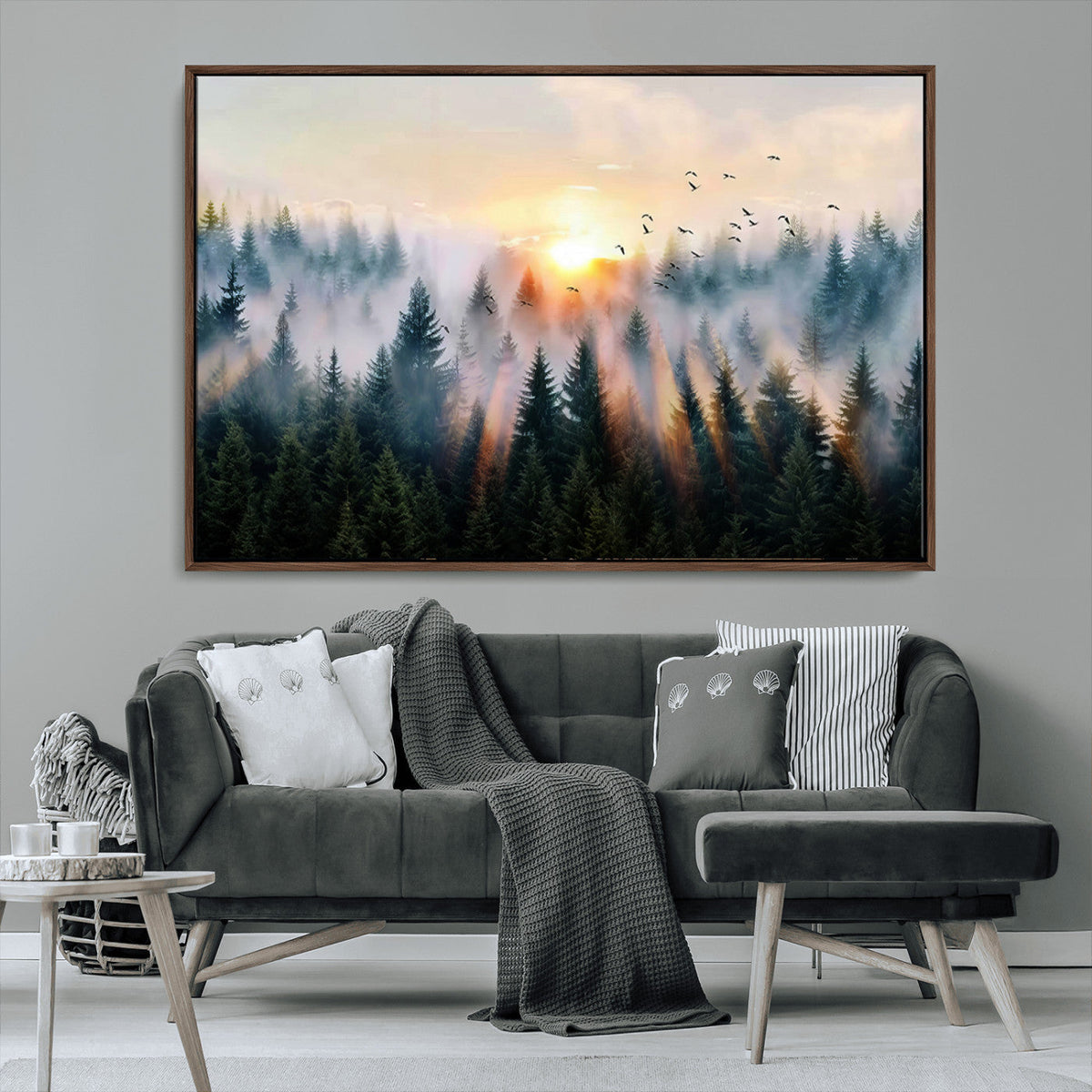 Abstract Forest Wall Art, Serene Nature Canvas Print with Misty Forest Design for Modern Home Decor