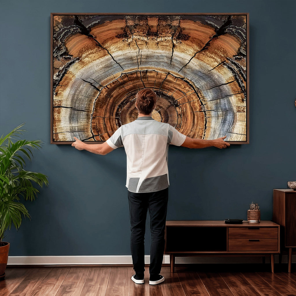 Tree Rings Wall Art Canvas Print, Rustic Wood Grain