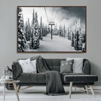 Snowy Pines Wall Art Canvas Print | Ski Lift in a Winter Forest