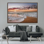 Ocean Sunset Wall Art Canvas Print | Sandy Shore and Gentle Waves