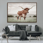 Texas Longhorn Wall Art | Framed Spotted Cattle Canvas