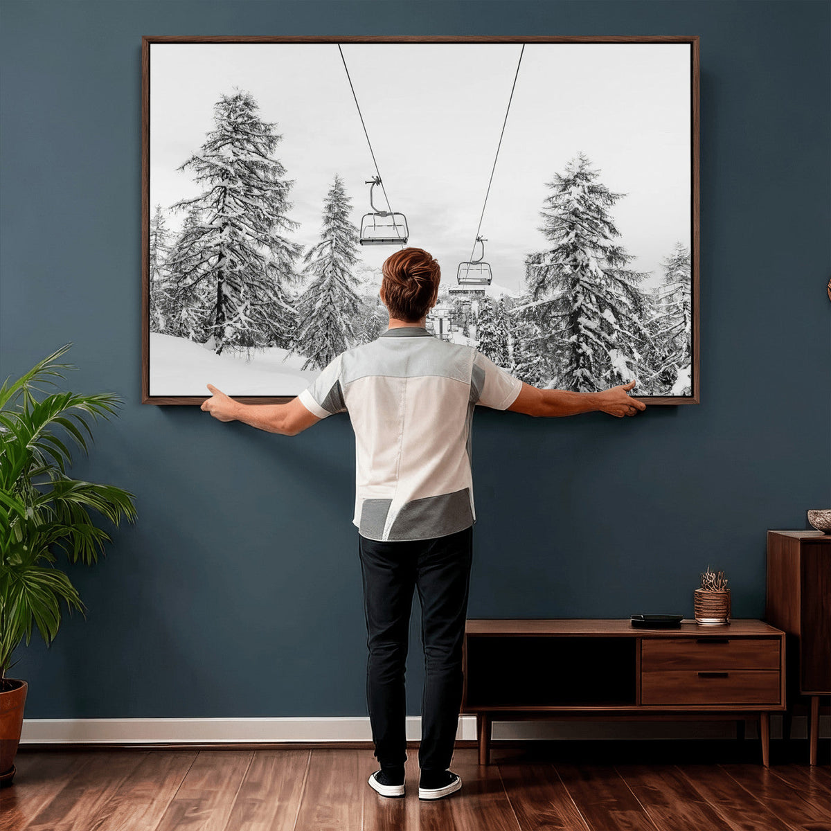 Ski Lift Wall Art | Framed Snowy Mountain Canvas Artwork