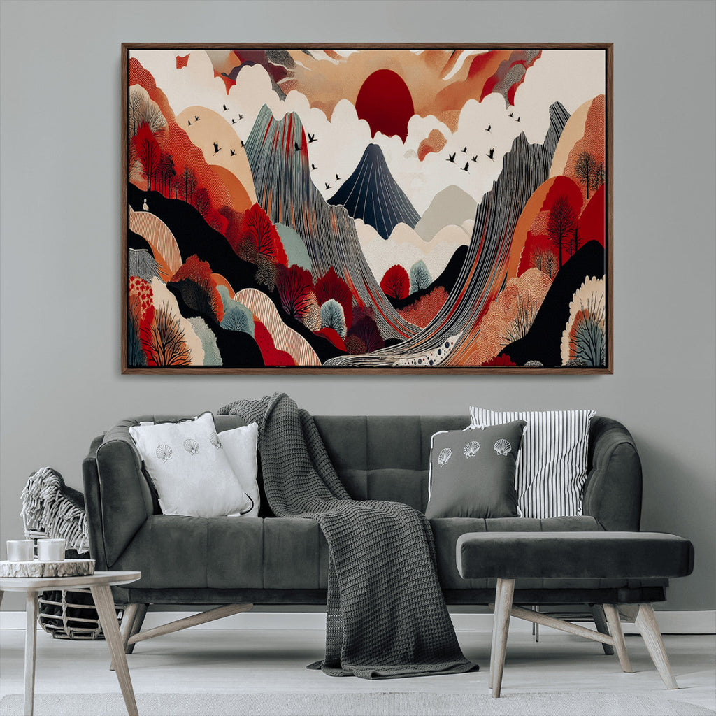 Abstract Mountain Wall Art Canvas Print | Vibrant Stylized Landscape