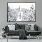 Snowy Ski Lift Wall Art | Framed Winter Mountain Canvas
