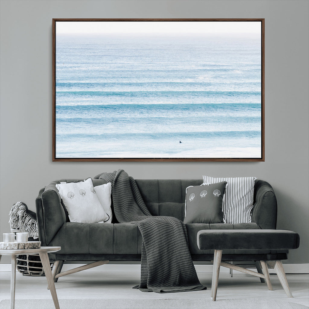 Ocean Wave Surfer Wall Art | Framed Minimal Seascape Canvas