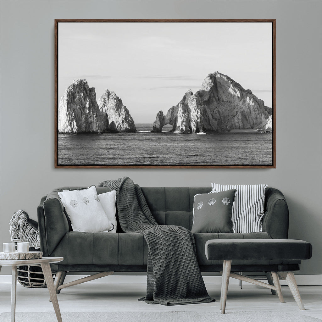 Coastal Wall Art | Framed Black White Ocean Canvas Artwork