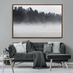 Surfer Fog Wall Art Canvas Print, Framed Foggy Beach and Coastal Surf Scene