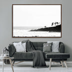 Surfer Cliffs Wall Art Canvas Print, Framed Black White Beach and Ocean Waves