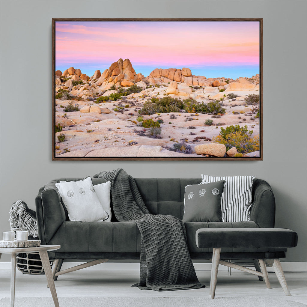 Vibrant Sunset Sky Wall Art Canvas Print, Framed Joshua Tree Desert Artwork