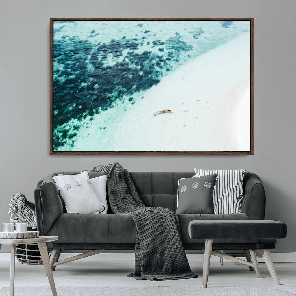 Minimal Beach Wall Art | Framed Ocean Swimming Canvas