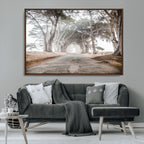Cypress Tunnel Wall Art | Framed Misty Road Canvas Artwork