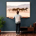 Wild Horse Wall Art Canvas Print, Framed Rustic Western Art, Desert Horse Scene