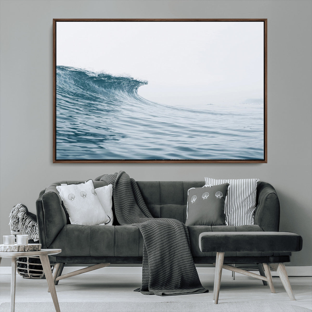 Ocean Wave Wall Art Canvas Print, Framed Coastal Decor Art, Modern Minimalist Ocean