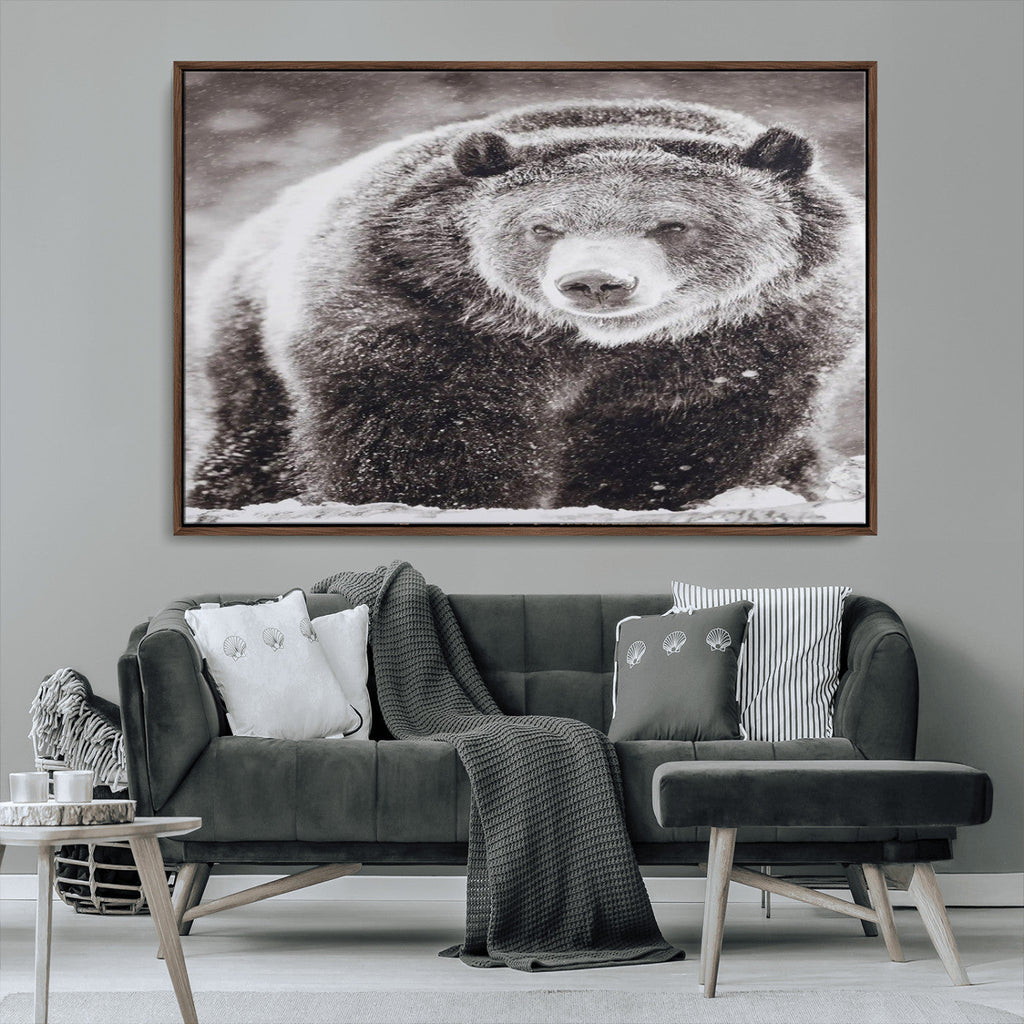 Grizzly Bear Wall Art Canvas Print, Framed Rustic Lodge Art, Wildlife Photography