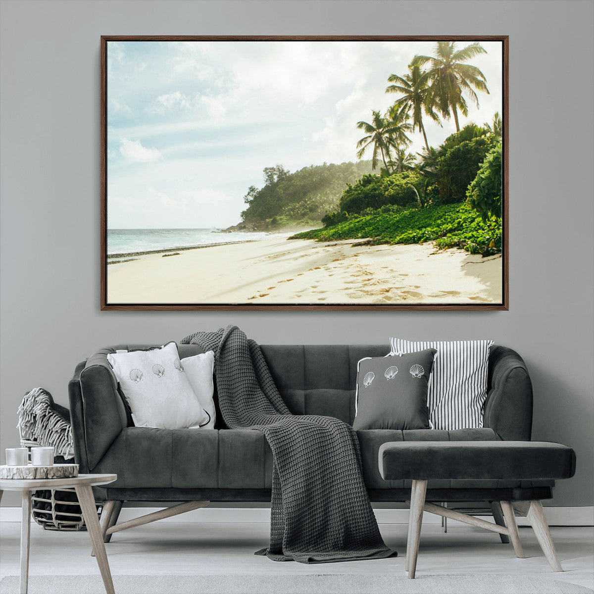 Relaxing Beach Wall Art Canvas Print, Framed Ocean View Coastal Serenity
