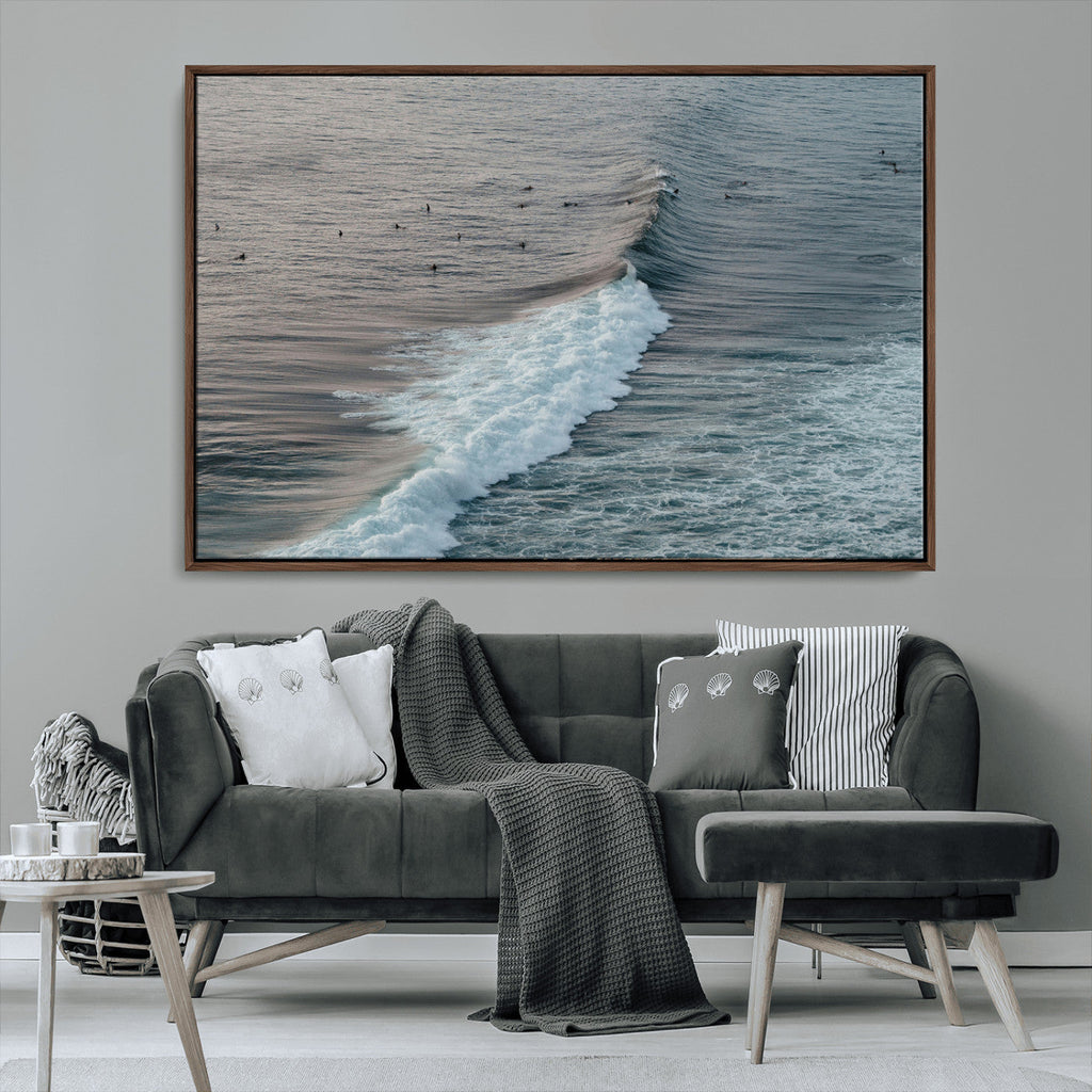 Ocean Waves Wall Art Canvas Print, Framed Coastal Serenity Surf Scene