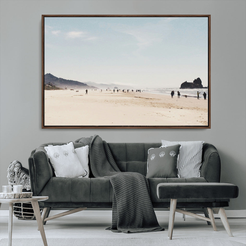 Minimalist Beach Wall Art Canvas Print, Framed Coastal Serenity Soft Sand