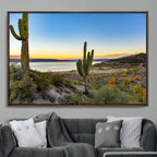 Saguaro Cactus Wall Art Canvas Print, Framed Desert Sunset Southwestern