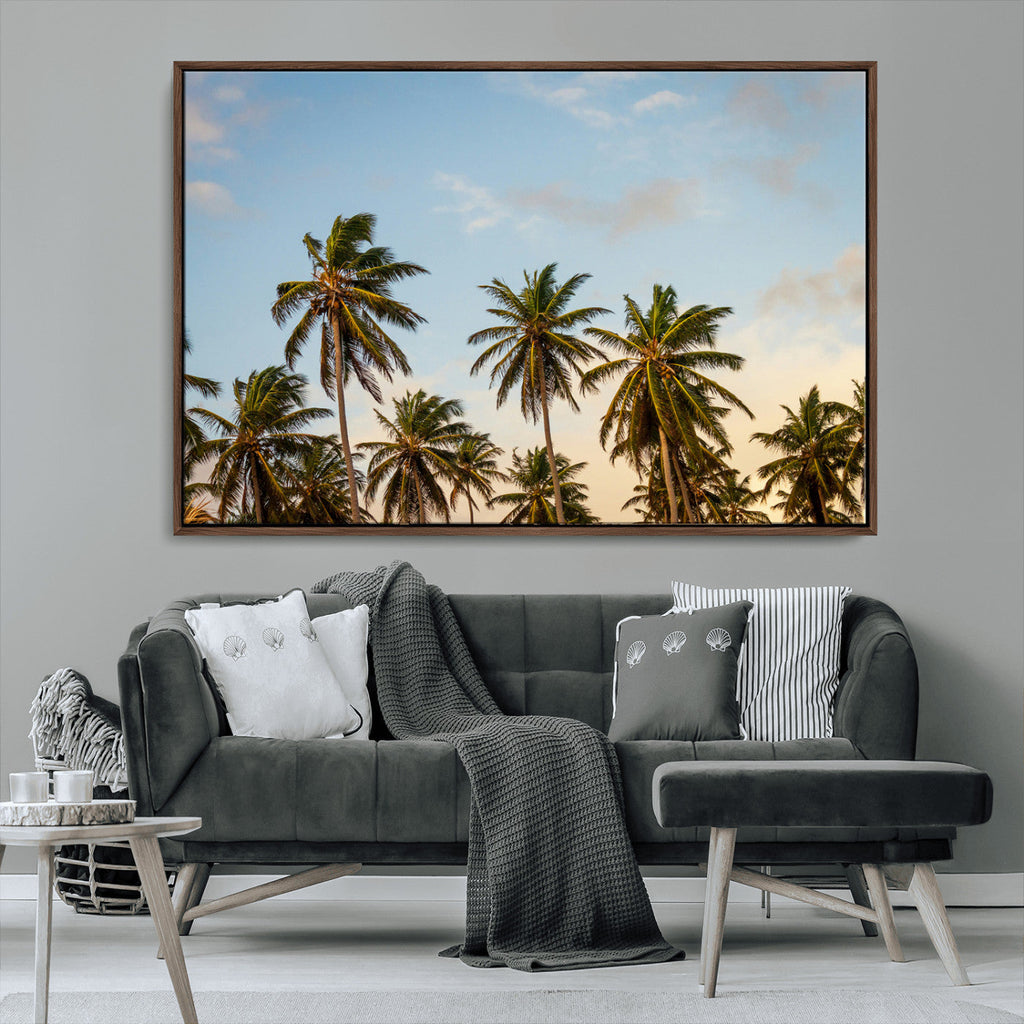 Palms Wall Art Canvas Print, Framed Tropical Coastal Nature Scene