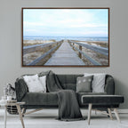 Beach Boardwalk Wall Art Canvas Print, Framed Coastal Serenity Ocean View