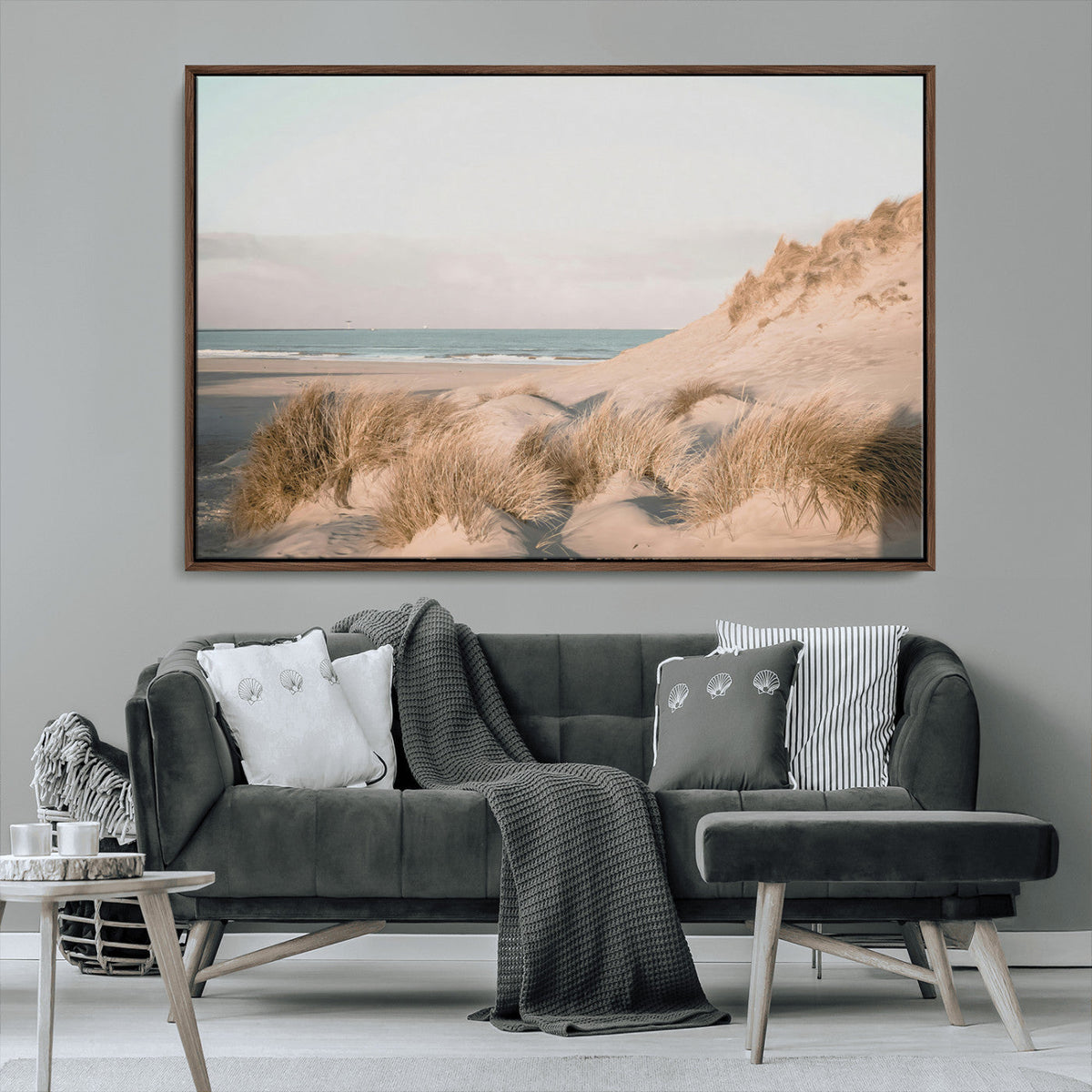 Beach Landscape Wall Art Canvas Print, Framed Sand Dune Photography, Minimalist Seascape Coastal Decor