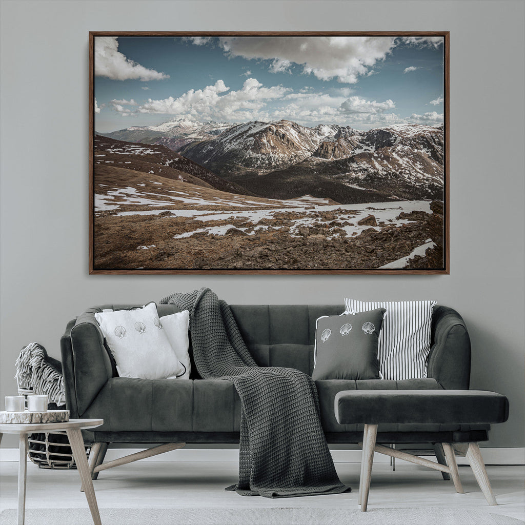 Mountain Landscape Wall Art Canvas Print, Framed Snowy Peaks Art, Rugged Highlands Rustic Adventure Decor