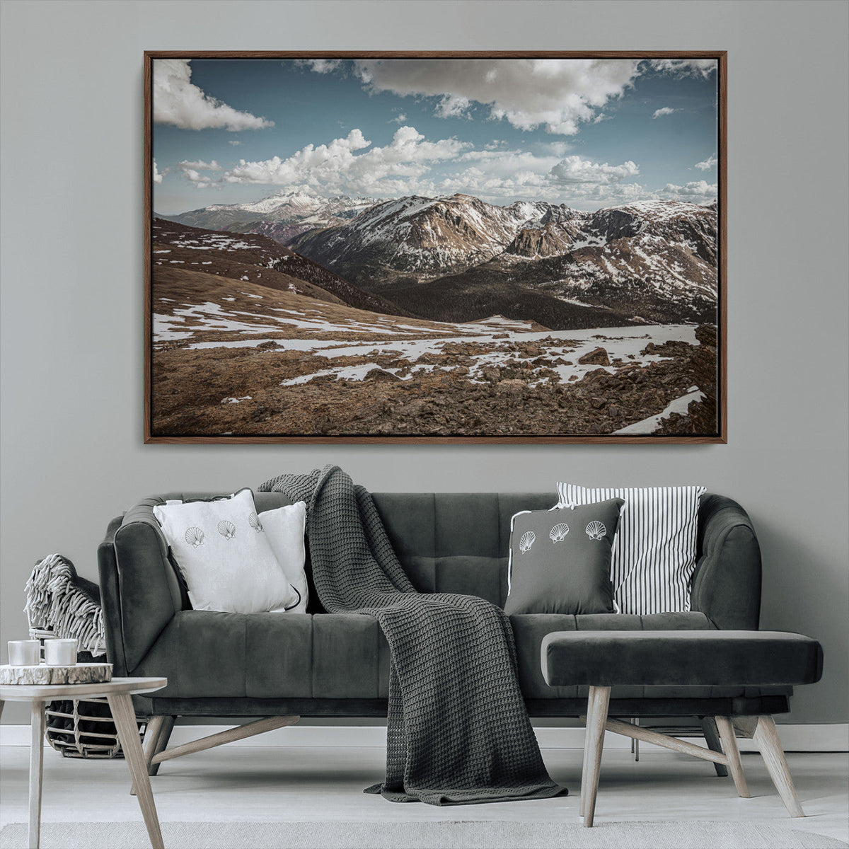 Mountain Landscape Wall Art Canvas Print, Framed Snowy Peaks Art, Rugged Highlands Rustic Adventure Decor