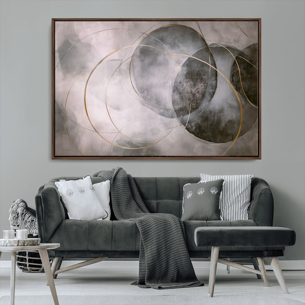 Abstract Grey Gold Wall Art | Modern Geometric Canvas