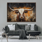 Abstract Longhorn Bull Wall Art Canvas Print, Vintage Western Texas Steer Artwork