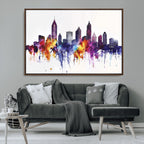Atlanta Skyline Wall Art Canvas Print, Framed Colorful Watercolor Cityscape