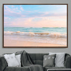 Serene Ocean Waves Wall Art Canvas Print, Pastel Sky Over a Soft Sand Beach