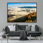 Misty Autumn Hills Wall Art Canvas Print, Foggy Forest Landscape with Fall Foliage