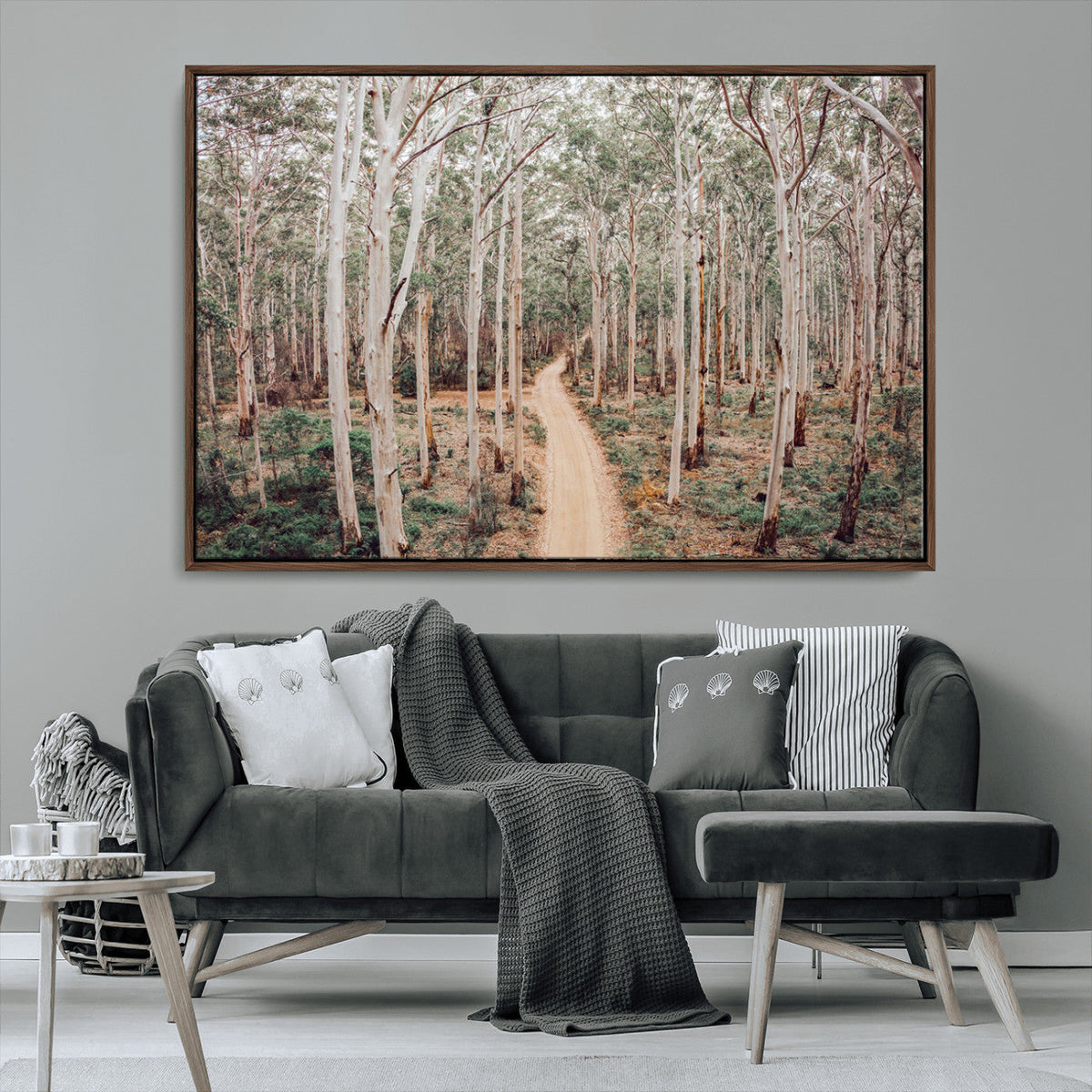 Forest Dirt Road Wall Art Canvas Print, Scenic Woodland Pathway with Tall Trees