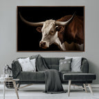 Texas Longhorn Bull Canvas Wall Art, Rustic Western Farmhouse Decor