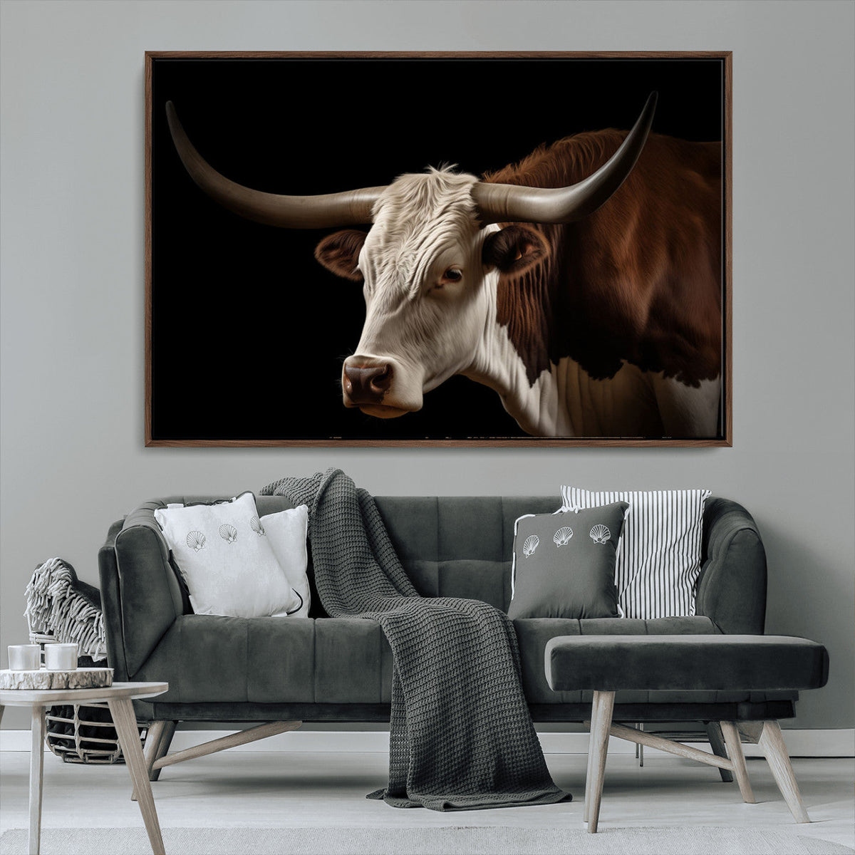 Texas Longhorn Bull Canvas Wall Art, Rustic Western Farmhouse Decor