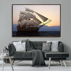 Majestic Sailing Ship Wall Art Canvas Print, Sunset Ocean Voyage with Tall Ship