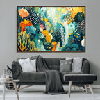 Luminous Abstract Ocean Garden Wall Art Canvas Print, Vibrant Coral Reef Marine Life