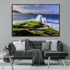 Ocean Waves Crashing Wall Art Canvas Print, Dramatic Rocky Coastline Near a Golf Course