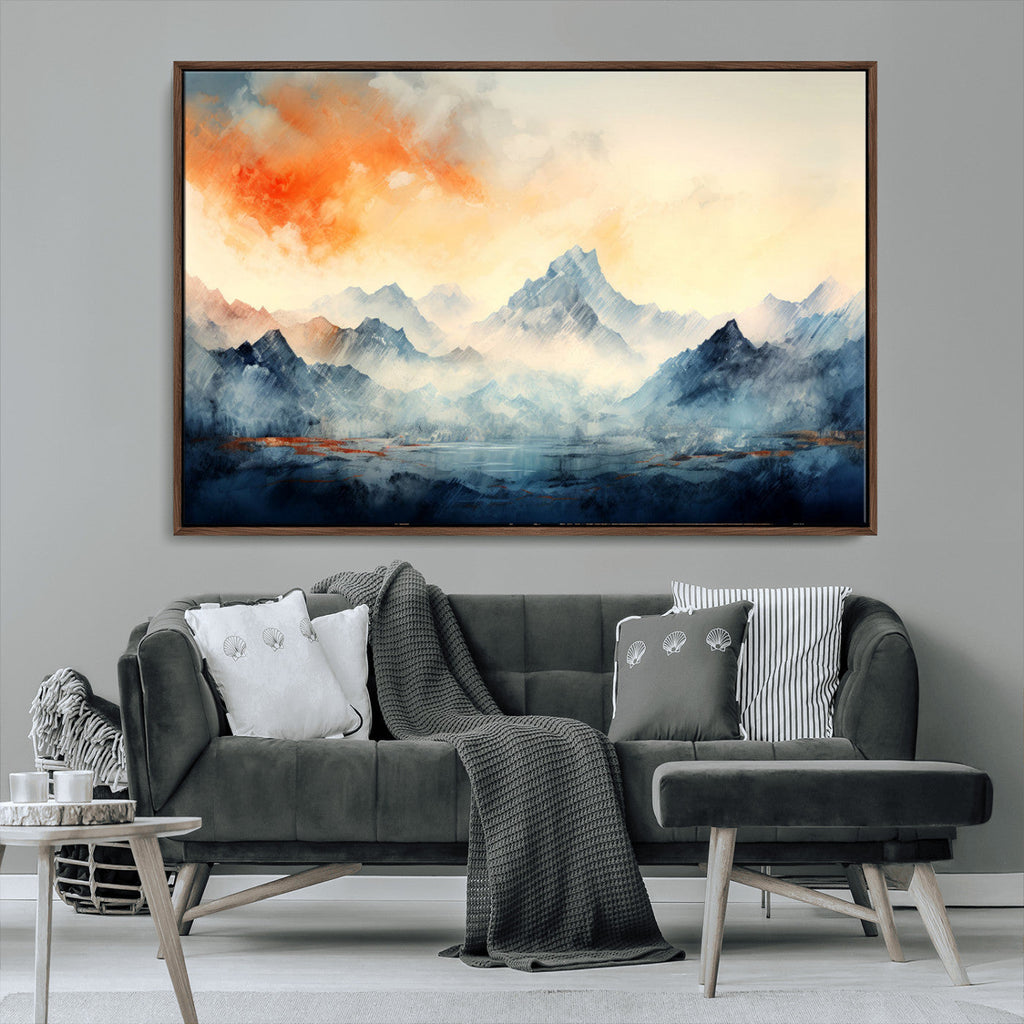 Warm Clouds Abstract Mountain Wall Art, Modern Landscape Canvas Print