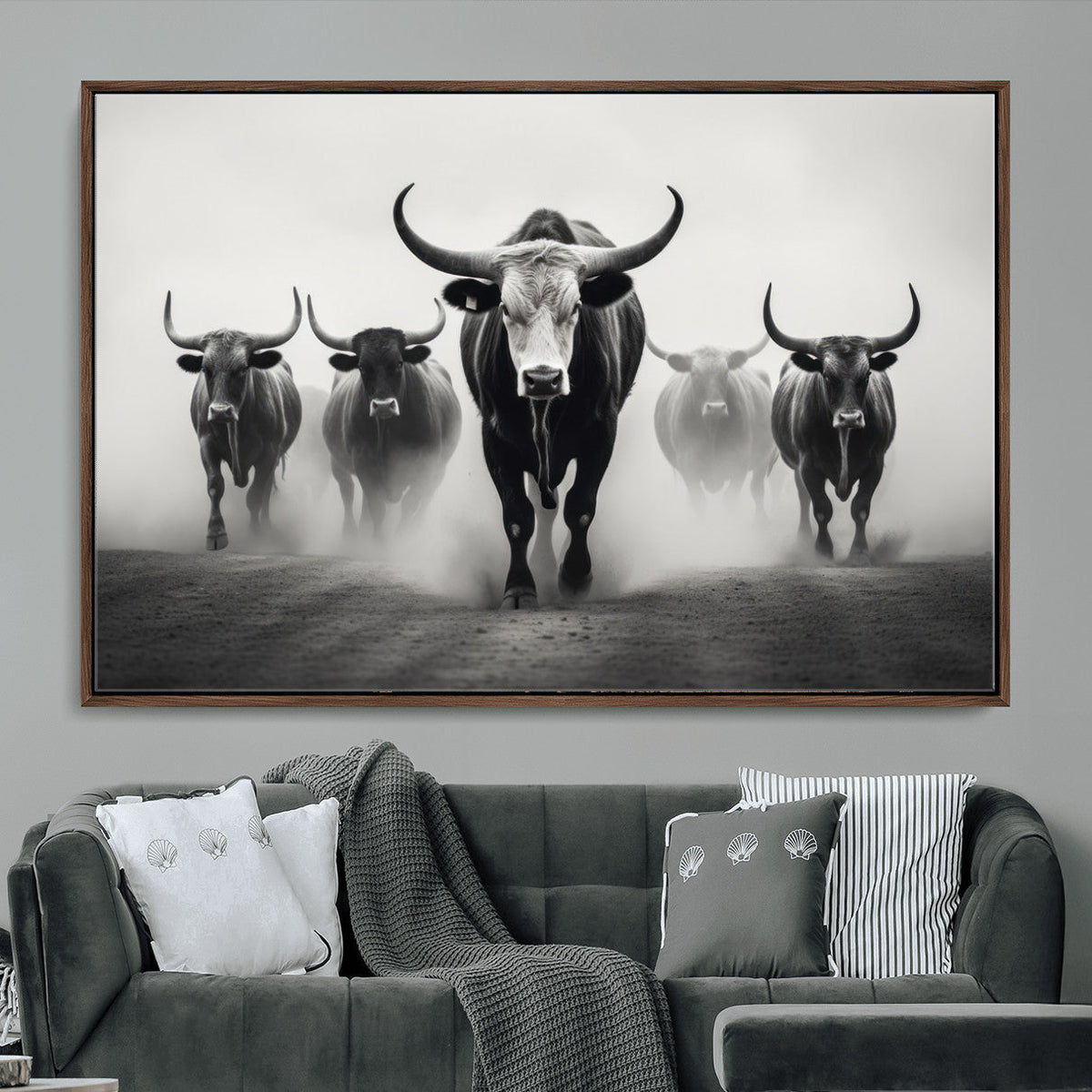 Texas Longhorn Wall Art Canvas Print, Framed Speckled Cow