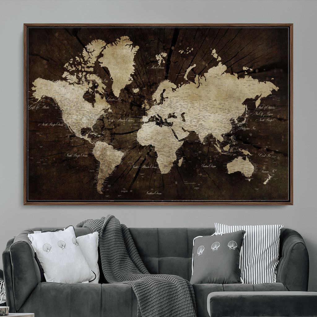World Map Wall Art Canvas Print | Framed Travel Map Wall Art