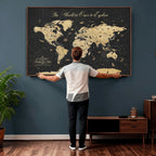 Custom Push Pin World Map Canvas Print, Couples Countries Visited Map, Living Room and Home Office Decor