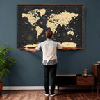 Personalized Beige Push Pin World Map Canvas Print, Places Visited Tracker, Home Office and Study Decor