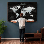Custom Beige World Travel Map Wall Art with Pins, Places Visited Tracker, Bedroom and Home Office Decor