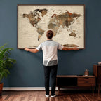 Vintage World Map Wall Art Canvas Print for Living Room, Office and Study