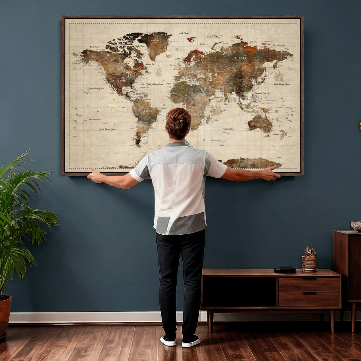 Vintage World Map Wall Art Canvas Print for Living Room, Office and Study