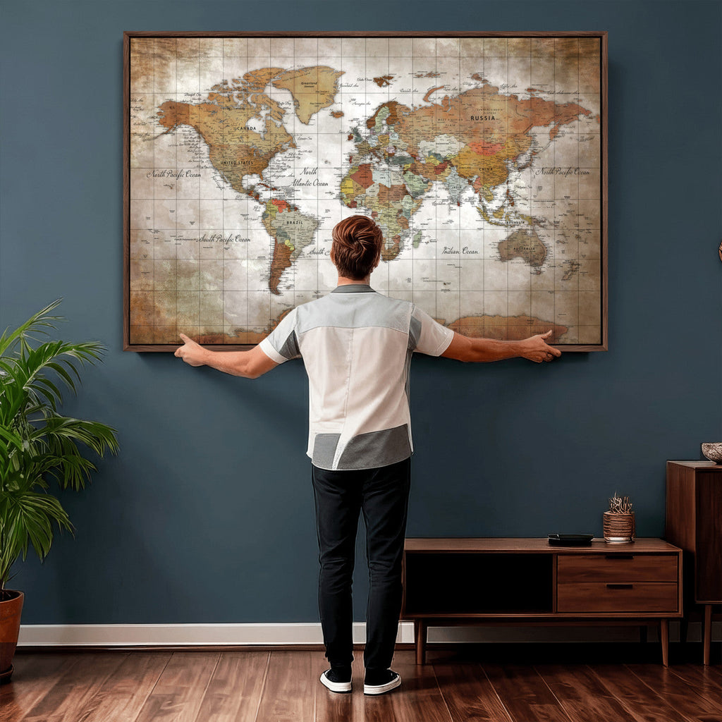 Vibrant Watercolor World Map Canvas Wall Art | Framed Travel Map